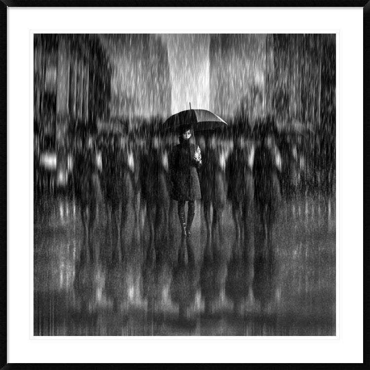 "Girls In The Rain" Framed Digital Print by Antonyus Bunjamin (Abe), 44x44"