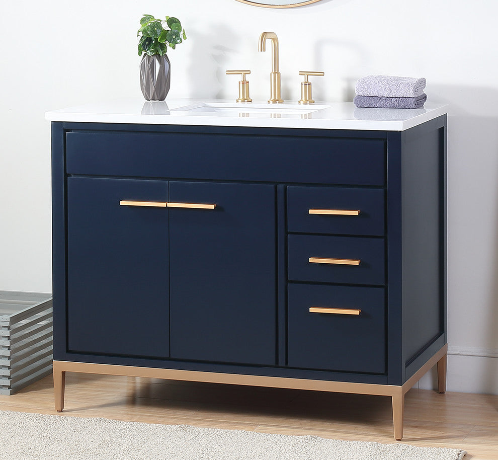 42" Beatrice Modern Brown Bathroom Vanity, Navy Blue