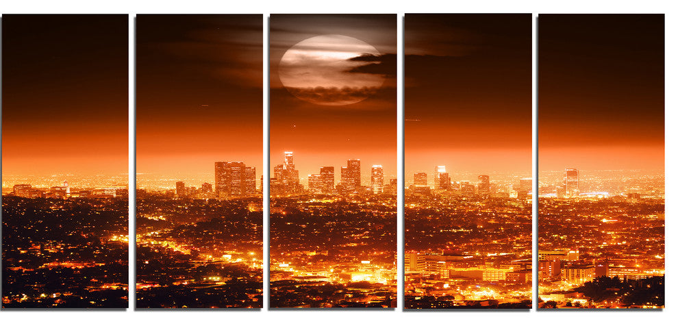 "Dramatic Full Moon Over Los Angeles" Canvas Print60"x28", 5-Panels