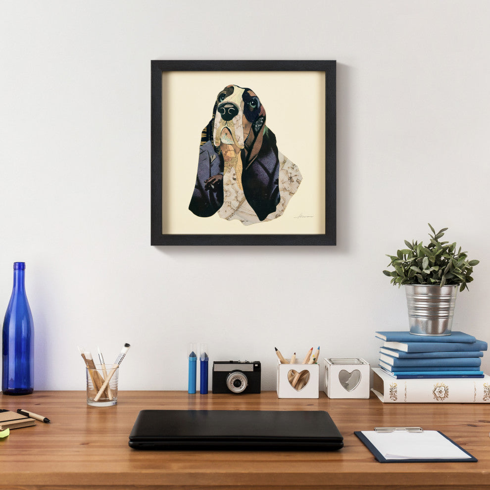 Basset Hound Dimensional Handmade Collage Wall Art Framed Under Glass