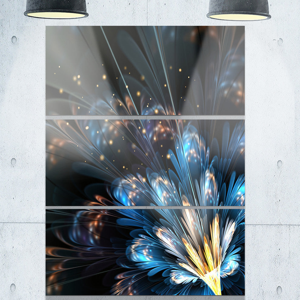 "Blue Flower With Golden Details" Digital Metal Wall Art, 3 Panels, 28"x36"