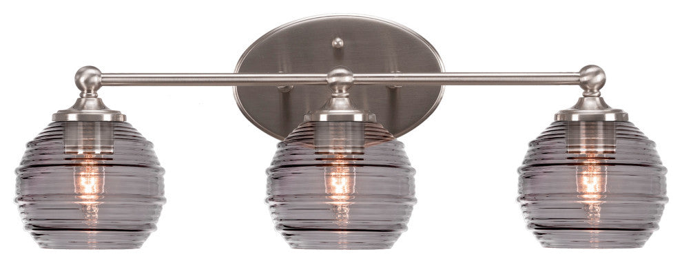Capri 3-Light Bath Bar, Brushed Nickel/Smoke Ribbed