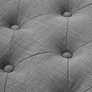 Laura Linen Button Tufted Nailhead Trim Half Moon Storage Ottoman, Light Grey