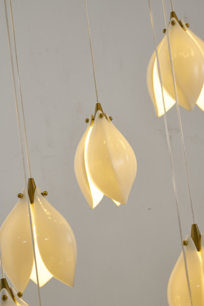 12-Light Bronze Single Pendant With A Cream Ceramic Flower
