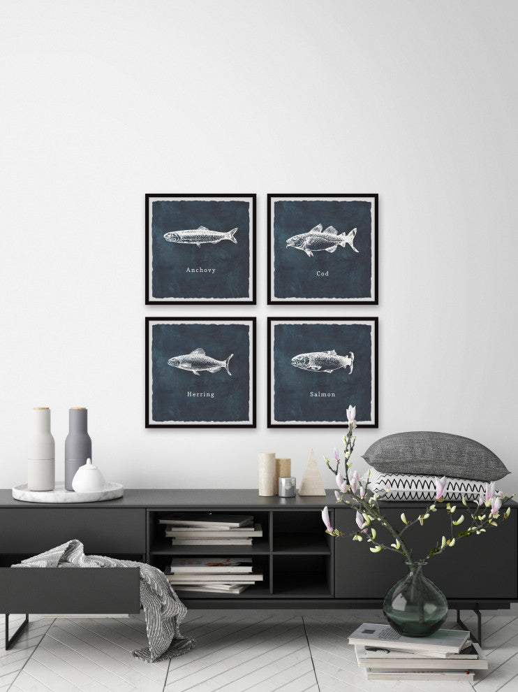 Herring and Salmon Quadriptych, 4-Piece Set, 32x32 Panels