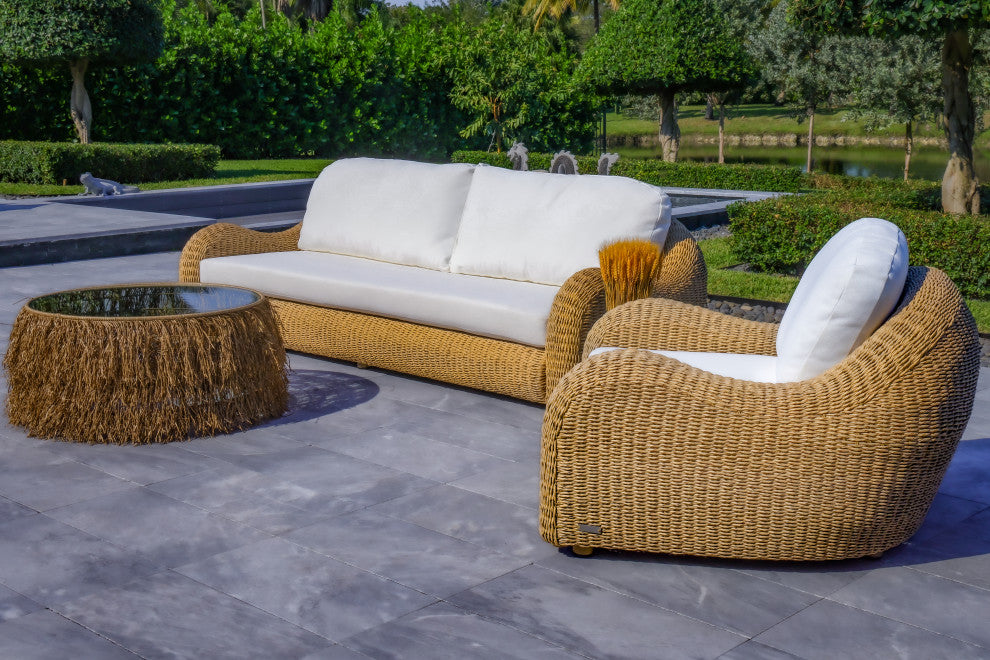 Katalina 3-Piece Patio Poly Hyacinth Conversation Set With White Cushions