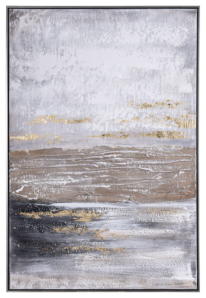 Ash Coast Abstract Hand painted Framed Canvas Art, 33"Wx48"H2"D