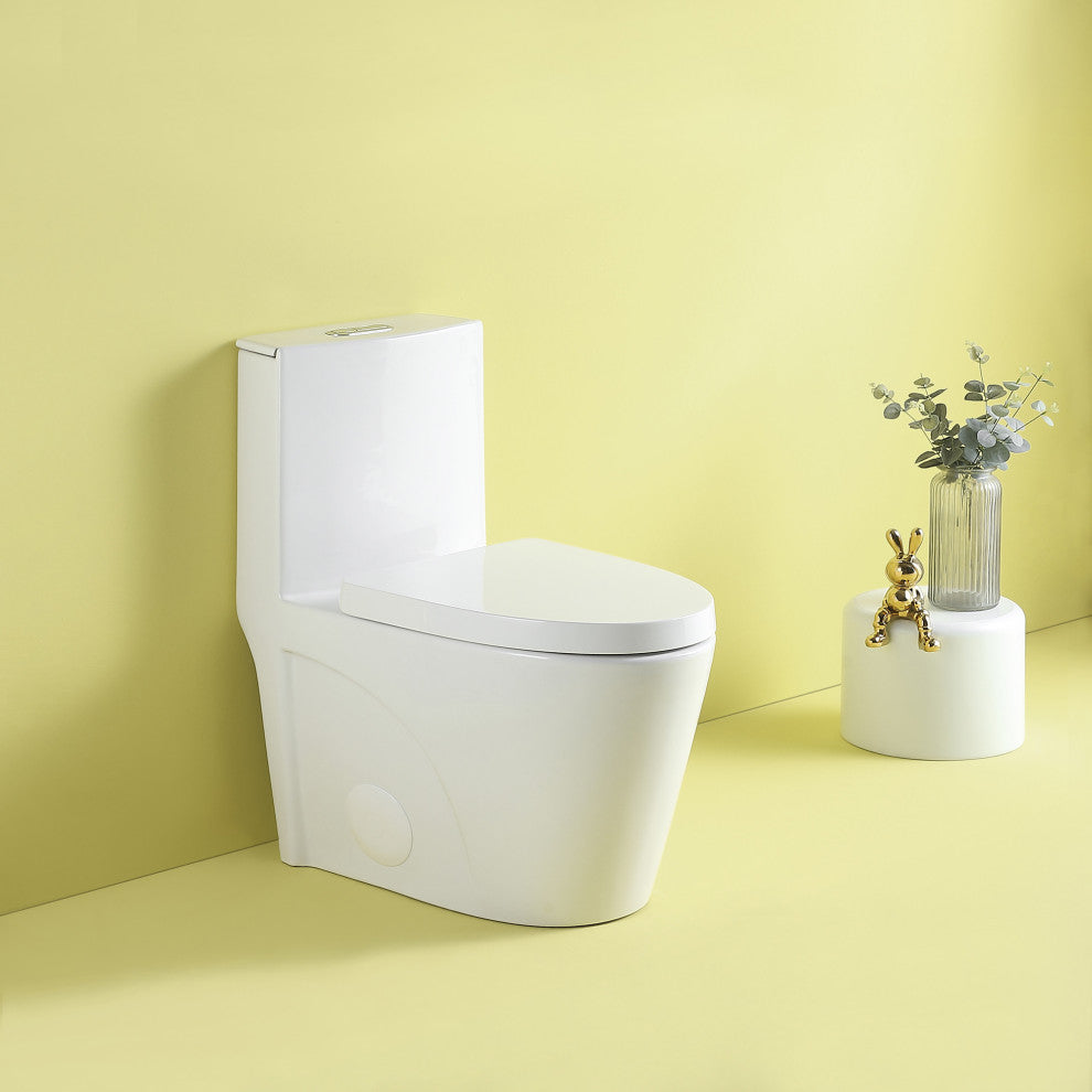 One-piece 1.1/1.6 GPF Dual Flush Elongated Toilet with Soft-Close Seat
