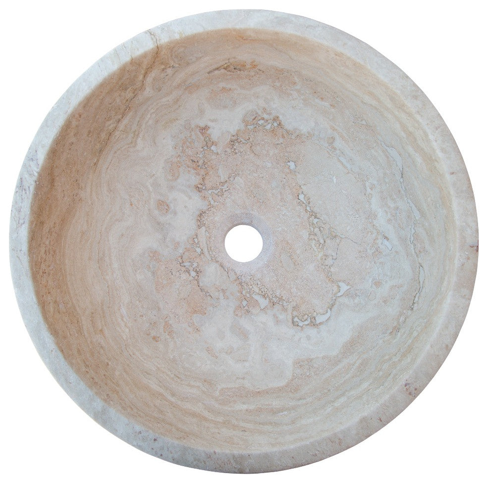 Natural Stone Beige Travertine Vessel Sink Honed and Filled (D)18" (H)6"