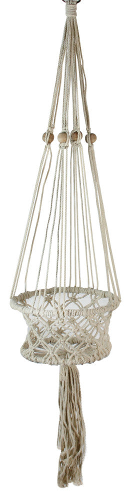 43" White Lattice Pattern Cotton Netting Decorative Planter Hanger