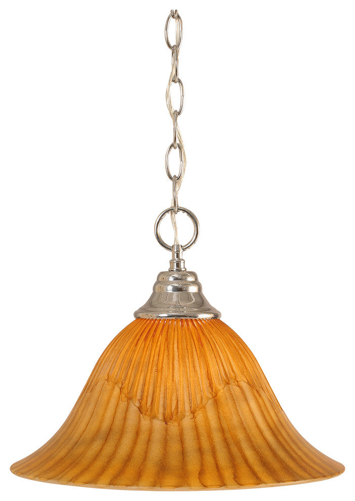 Chain Hung Pendant In Chrome, 14" Tiger Glass