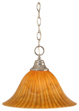 Chain Hung Pendant In Chrome, 14" Tiger Glass