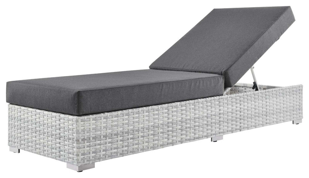 Lounge Chair Chaise, Rattan, Wicker, Gray, Modern, Outdoor Patio Bistro