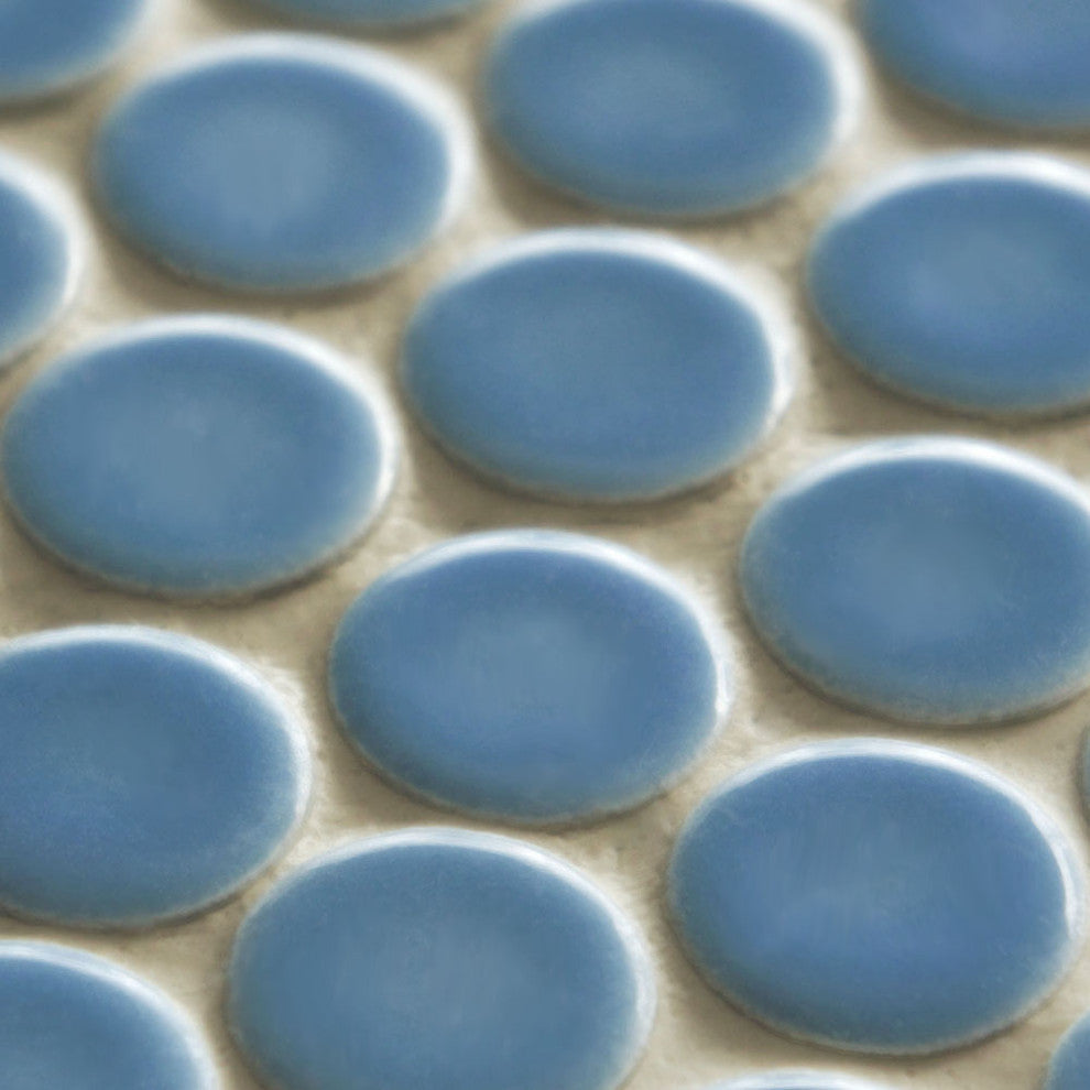 Penny Porcelain Mosaic Floor and Wall Tile, Light Blue, Sample
