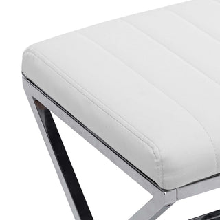 Channel-Tufted Faux Leather X Bench, White