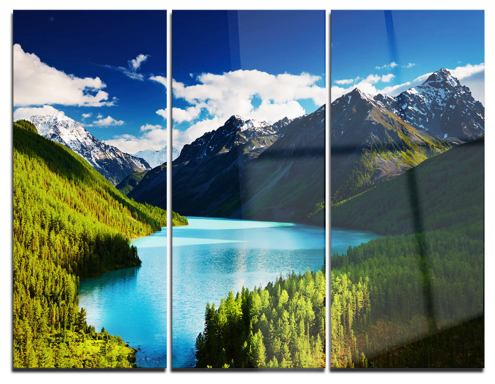 "Mountain Lake in Dark Shade" Photo Metal Wall Art, 3 Panels, 36"x28"