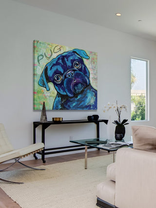 "Black Pug" Painting Print on Wrapped Canvas