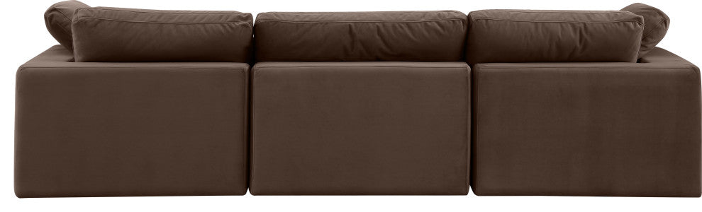 Comfy Upholstered Modular Sofa, Brown, 3-Piece: 1 Armless Chair, 2 Corner Chair, Velvet