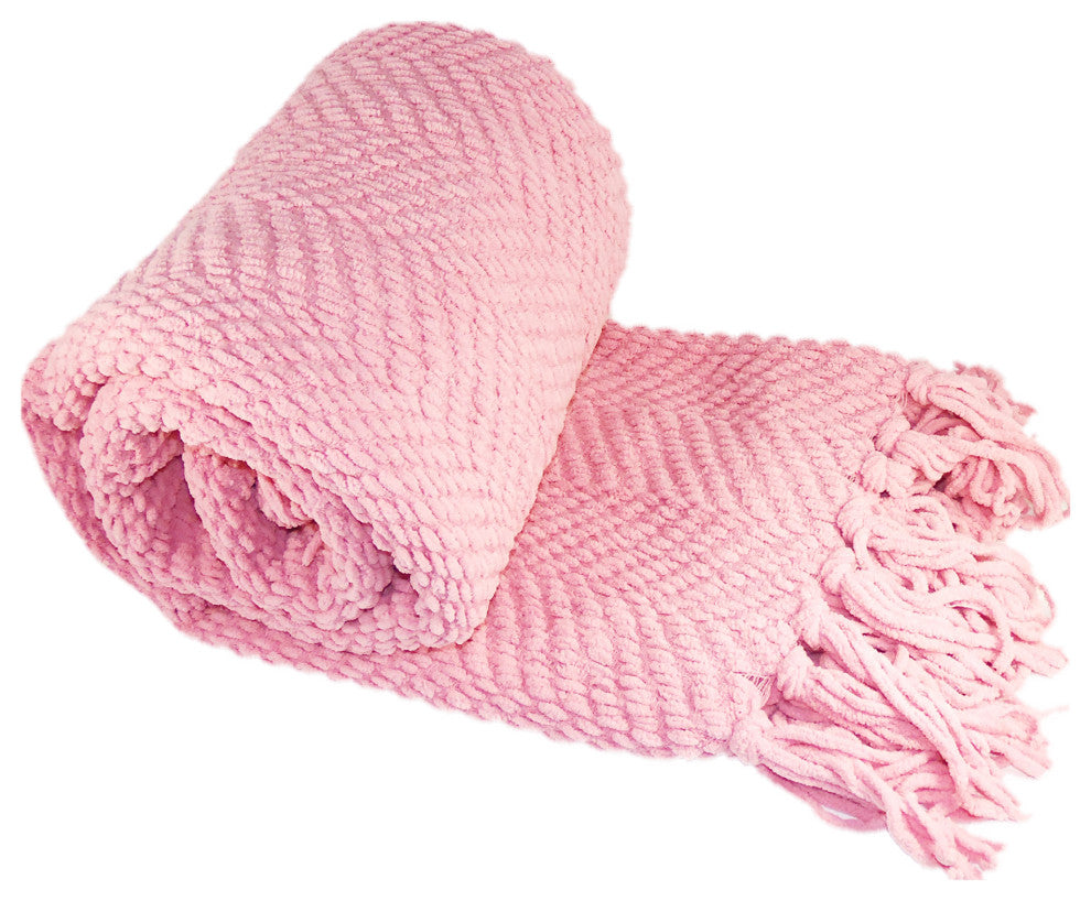 Tweed Knitted Throw Blanket, Candy Pink, 60"x80"