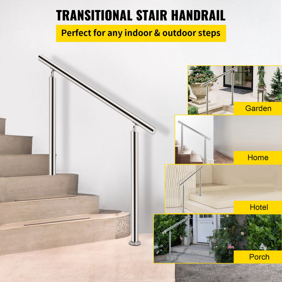 Stainless Steel Handrail Silver Outdoor Stair Railing, 39.4in/100cm