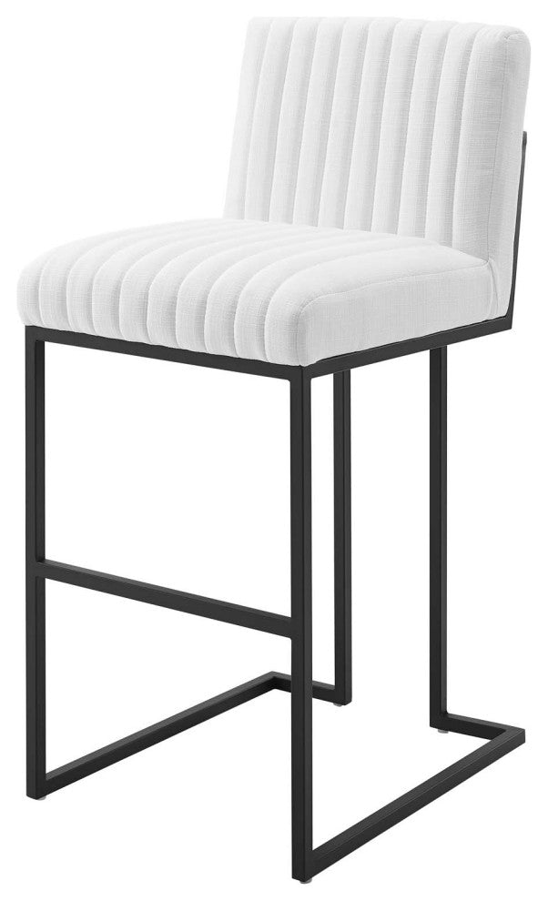 Tufted Bar Stool Chair Barstool, Fabric, Metal, White, Modern, Bar Pub Bistro