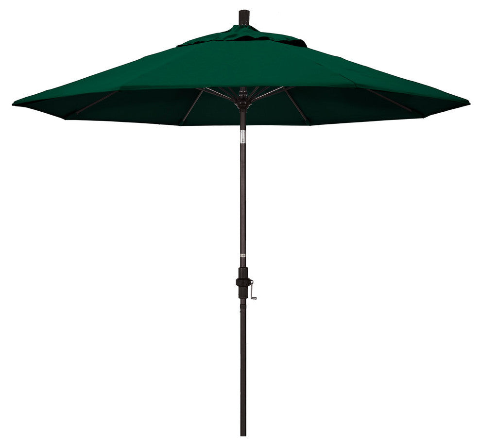9' Bronze Collar Tilt Lift Fiberglass Rib Aluminum Umbrella, Sunbrella, Forest Green