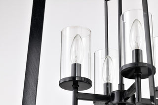 4-Light Antique Black Geometric Cage Lantern Pendant With Clear Glass Shades