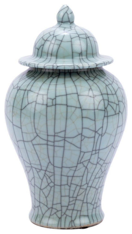 Crackle Celadon Temple Jar, M