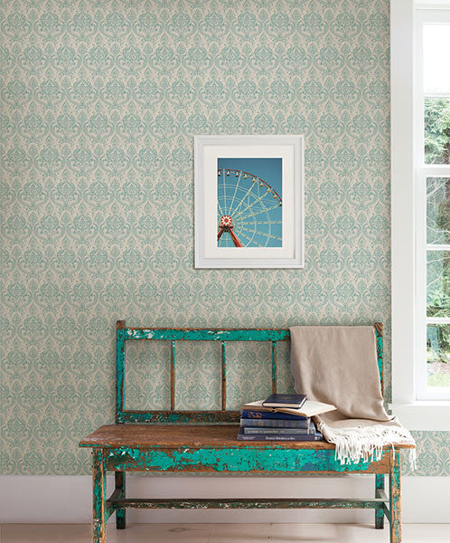 Bohemian Damask Wallpaper, Turquoise, Bolt
