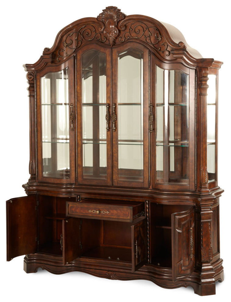 Windsor Court China Cabinet with Lighting, Vintage Fruitwood