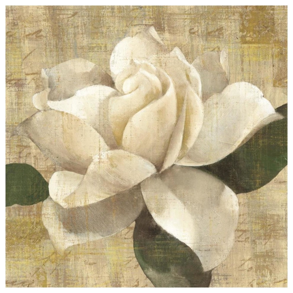 "Gardenia Blossom on Script" Digital Paper Print by Albena Hristova, 38"x38"