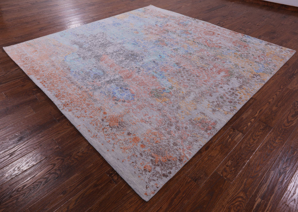 9' Square Wool and Silk Modern Handmade Rug Q11791