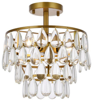 Elegant Lighting Mila 3-LT Flush Mount 1103F12BR, Brass