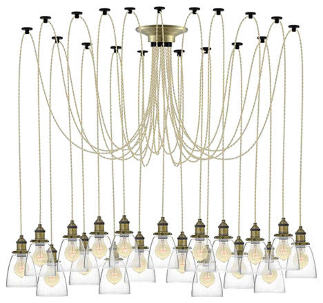 Large Beige And Antique Brass Chandelier