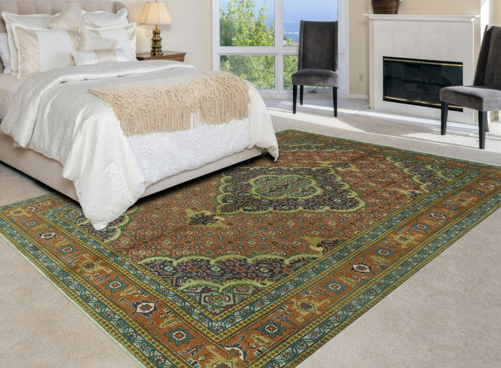 Fine Vintage Distressed Almer Rust/Navy Rug, 6'2x9'7