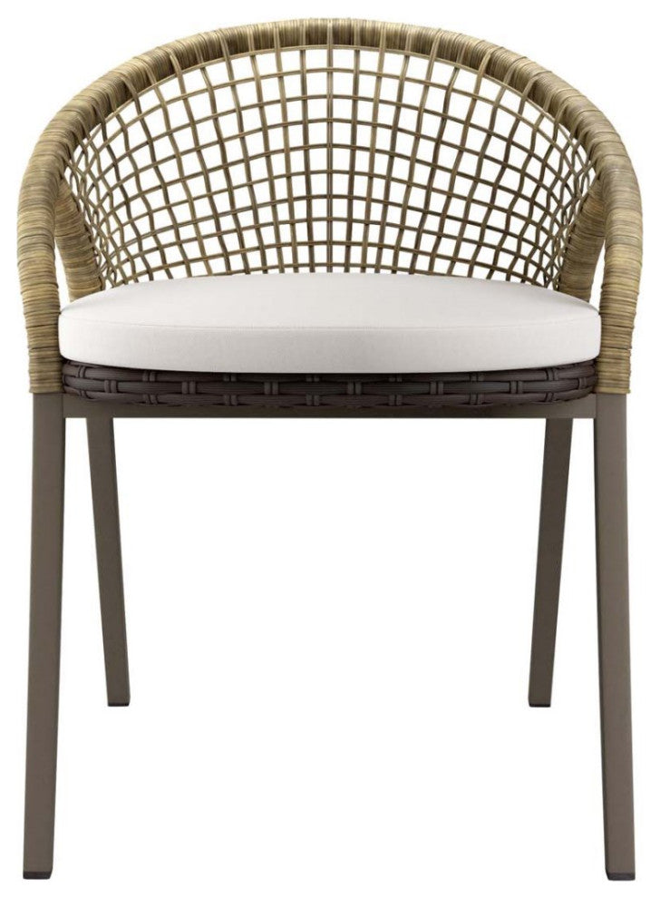 Side Dining Chair, Set of 2, White Natural, Rattan, Wicker, Outdoor Patio Garden