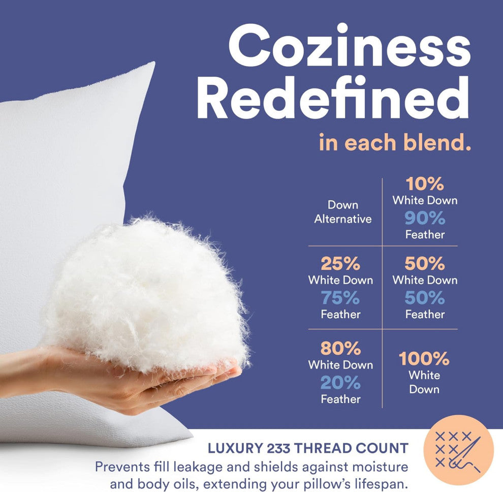 Decorative Throw Pillow Insert - Fluffy Euro Cushion Insert for bed or Couch, White, 20x20 Inch - 1 Pack, 10% Down, 90% Feather