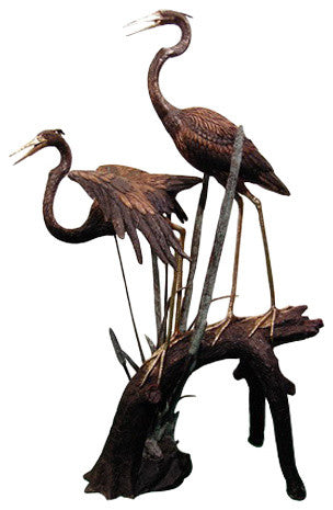 2 Herons Resting on a Branch Sculpture