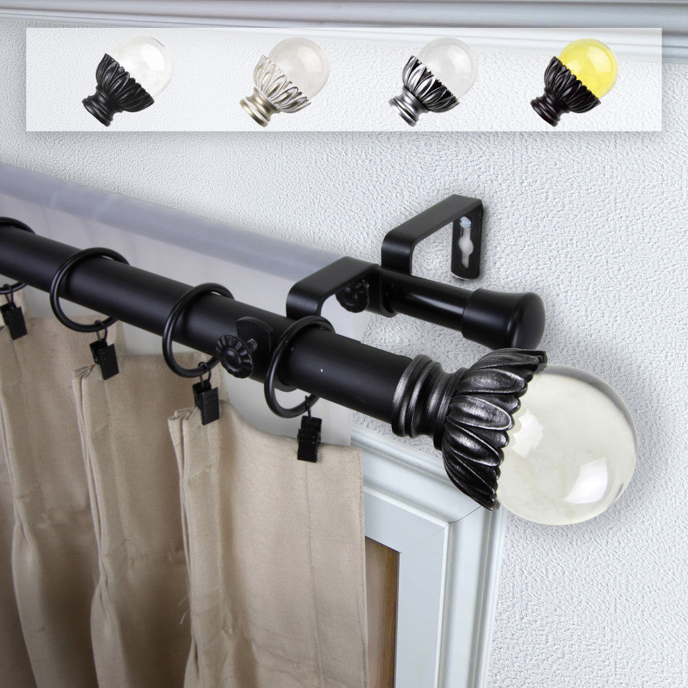 Nilo 1" Double Curtain Rod, Black, 160-240"