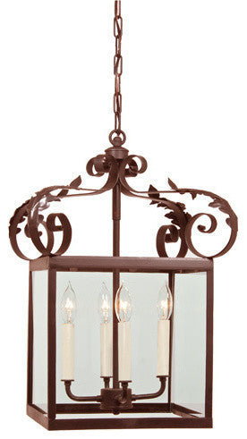 Large Scroll Lantern With Glass, Rust