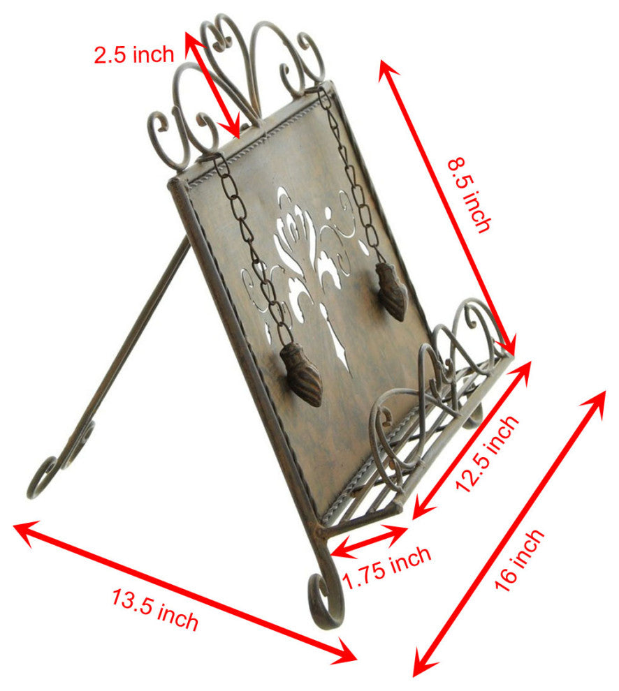 Antique Metal Cookbook Stand, Book Holder, Easel, Weighted Chains