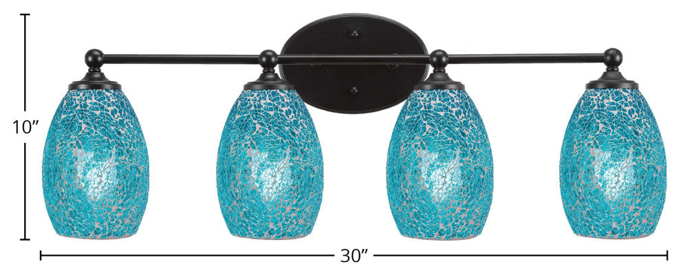 Capri 4-Light Bath Bar, Matte Black/Turquoise Fusion