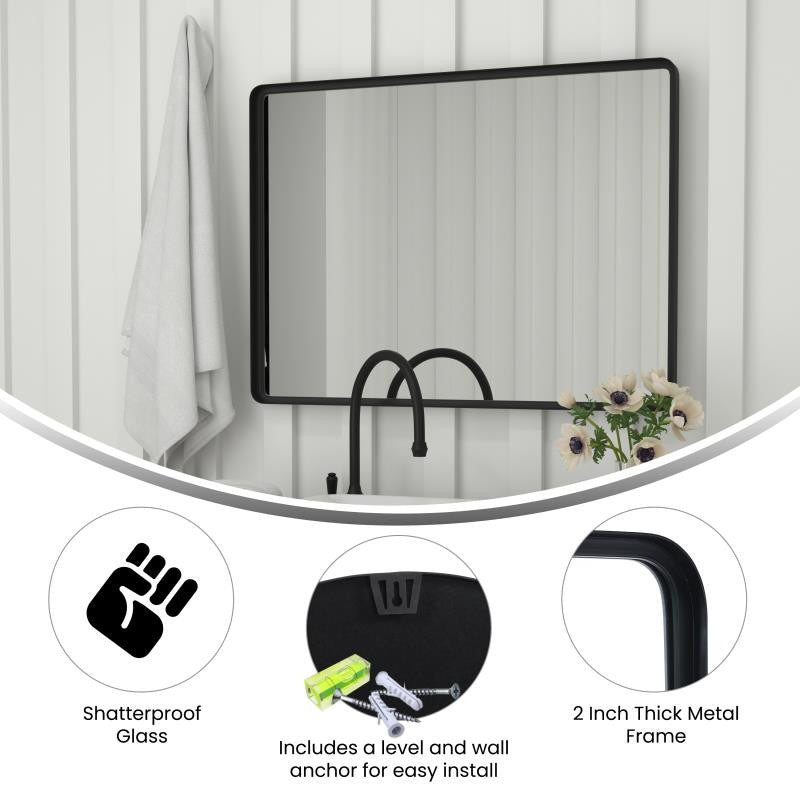 Ava Metal Deep Framed Wall Mirror, Black, 40"