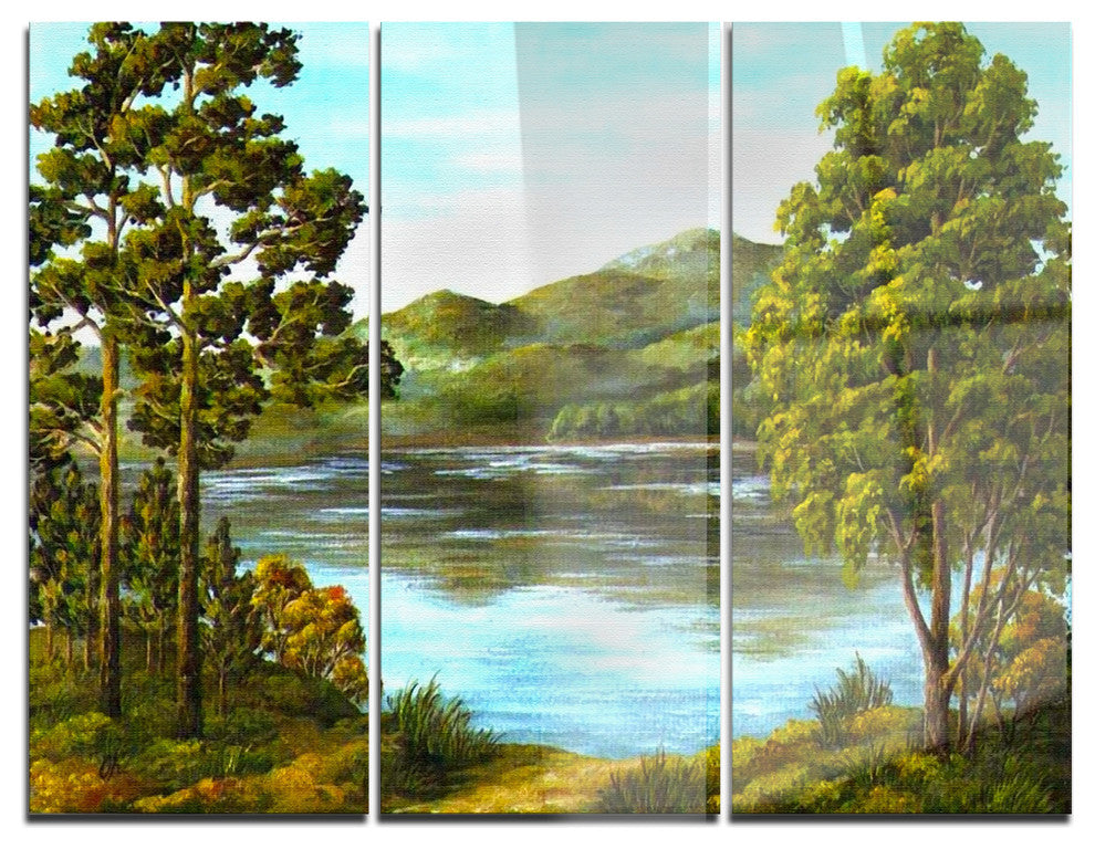 "Mountain Lake With Blue Water" Metal Wall Art, 3 Panels, 36"x28"