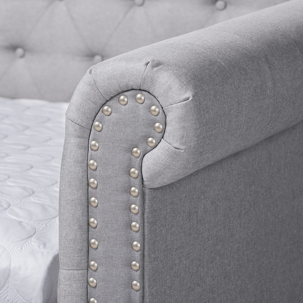 Janelle Contemporary Fabric Upholstered Daybed, Gray, Queen