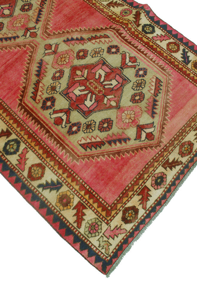 Fine Vintage Distressed Wazma Pink/Burgundy Runner, 3'9x10'0