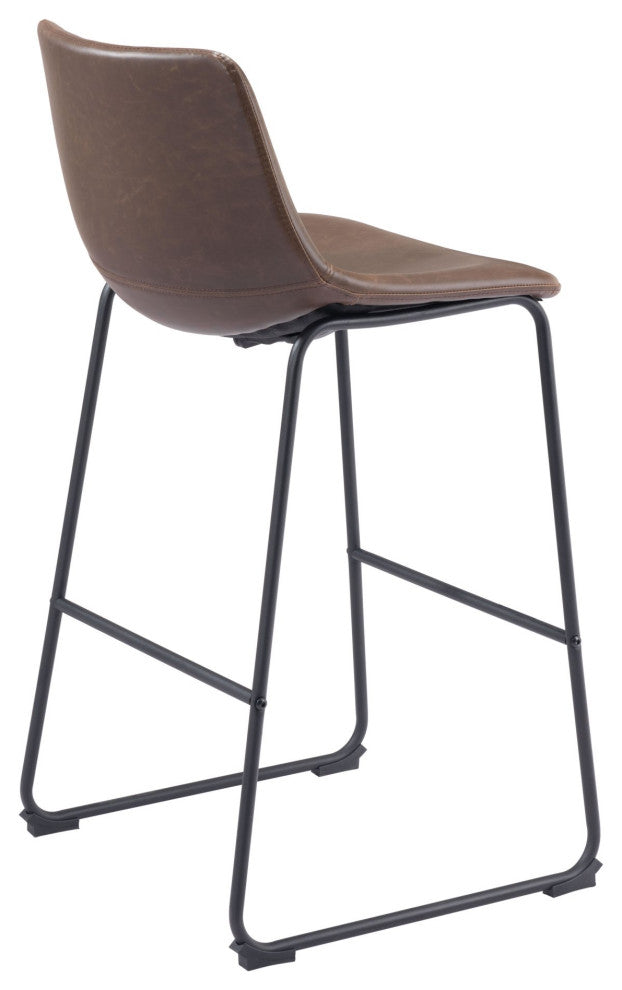 Bar Stool Chair, Set of 2, Faux Vinyl Leather, Vintage Brown Black, Industrial