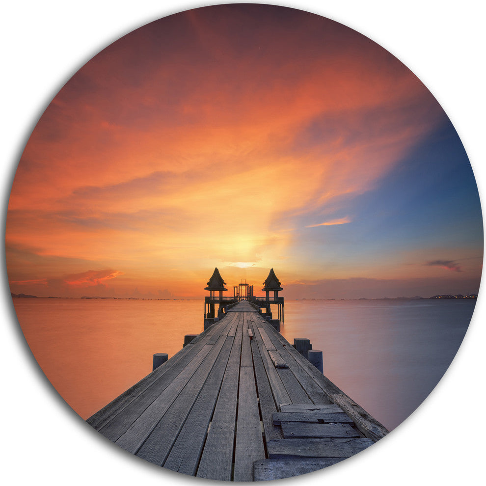 Wooden Bridge Straight Into The Sea, Sea Bridge Round Artwork, 36"