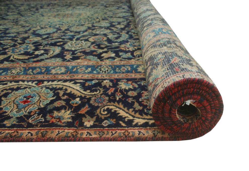 Fine Vintage Distressed Fem Navy Rug