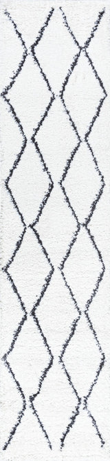 Catala Moroccan Diamond Shag Rug, White/Black, 2x10